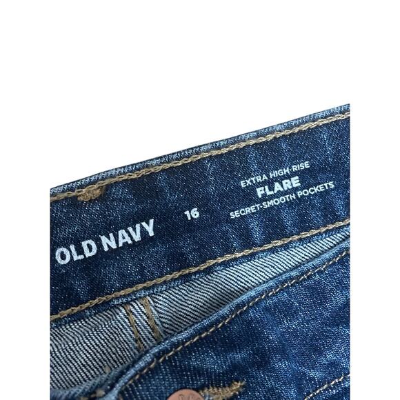 Old Navy‎ Women's 16 Extra High Rise Flare Medium Dark Wash Denim Jeans NWT - Picture 2 of 6